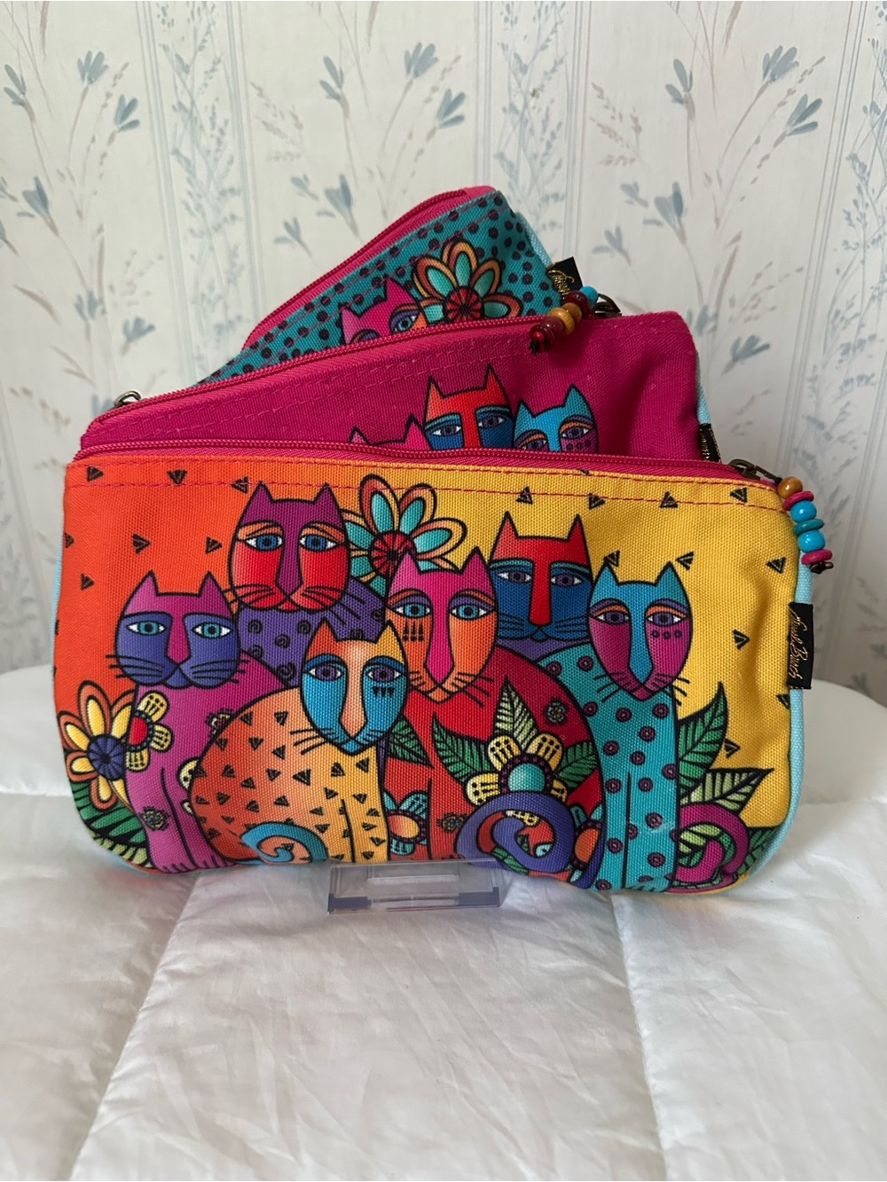 Laurel Burch Set of 3 Cat Print Zip Pouches